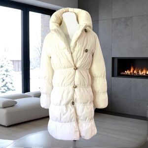 New! POST CARD White Puffer Coat Rhinestone Buttons Size 6